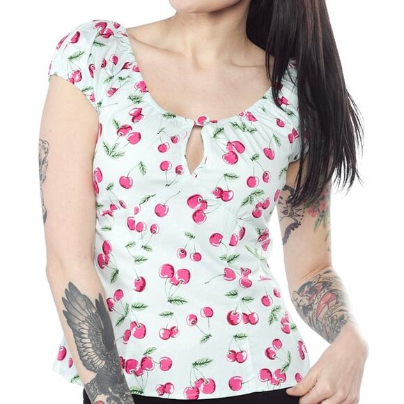 Hell Bunny Cherry Print Blouse - White and Red - Picture 9 of 9